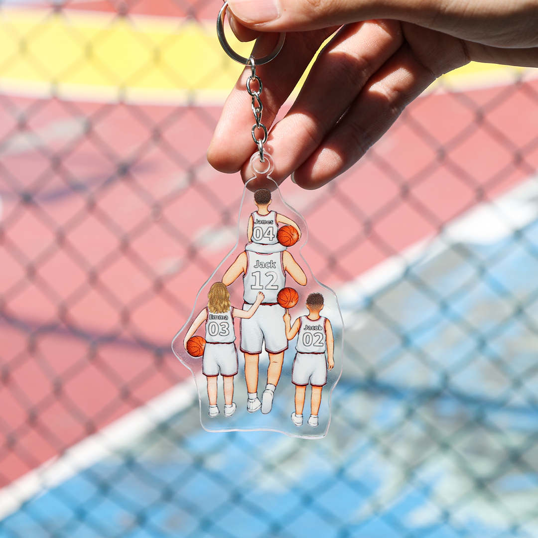 Personalised Basketball Family Hanging Ornament Custom 2–5 Names & Jersey Number Keychain Acrylic Pendant Father's Day Gift