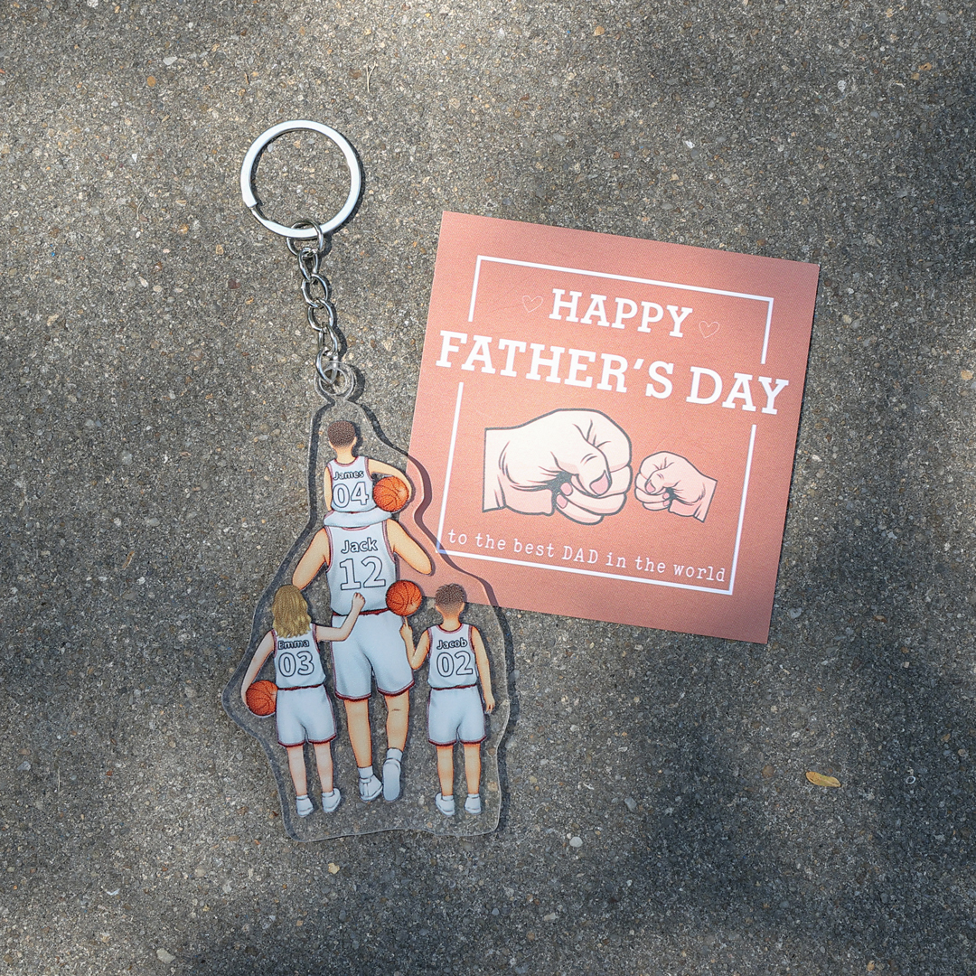 Personalised Basketball Family Hanging Ornament Custom 2–5 Names & Jersey Number Keychain Acrylic Pendant Father's Day Gift