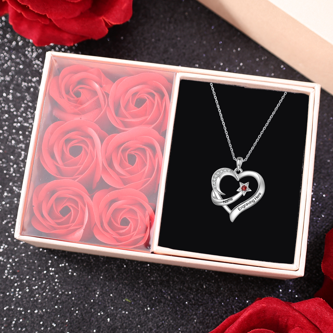 Personalised Moon Star Heart Women's Necklace Custom Birthstone & Name & Text Gift for Her-Jessemade AU