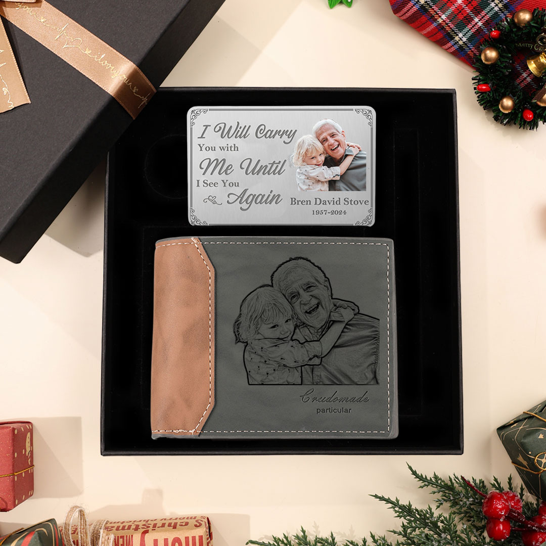 Men Photo Wallet Set Personalised Letter Custom Name Wallet Memorial Gift for Him-Jessemade AU