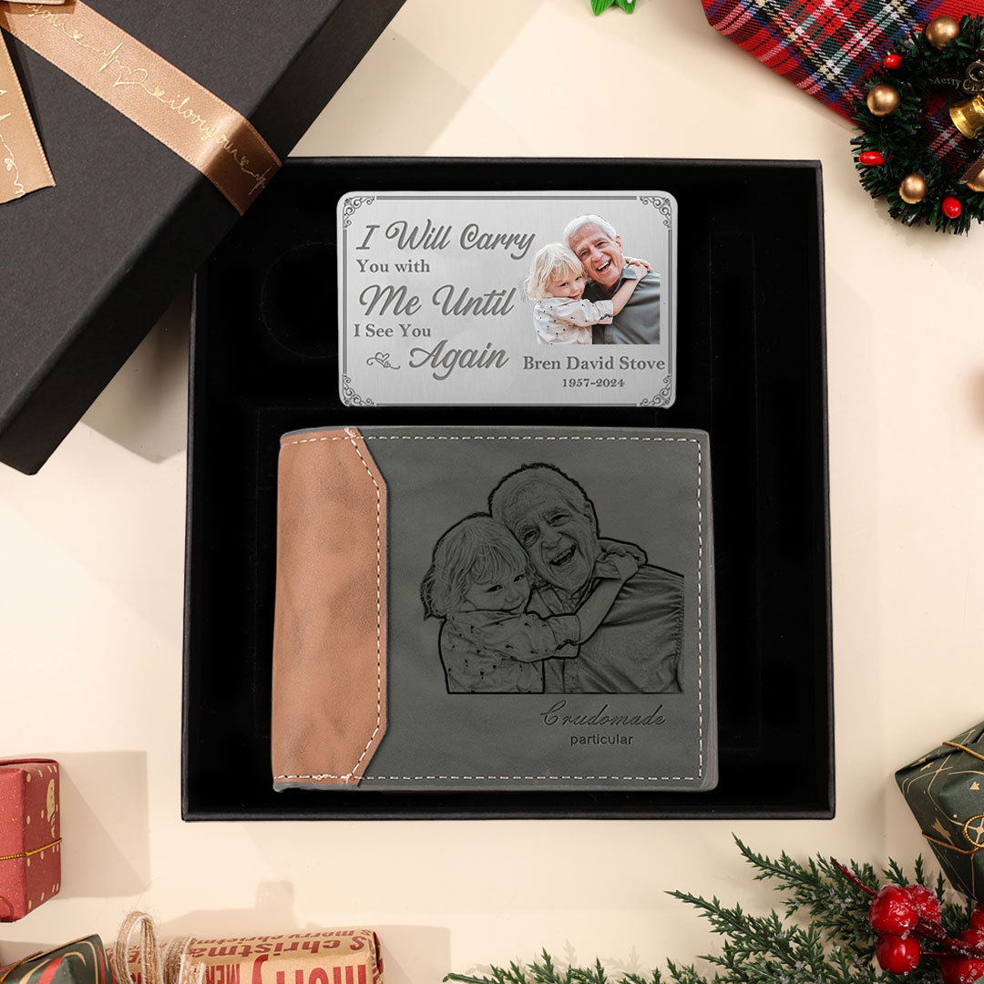 Men Photo Wallet Set Personalised Letter Custom Name Wallet Memorial Gift for Him-Jessemade AU