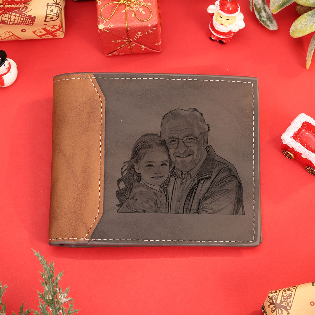 Men Photo Wallet Personalised Monogram Letter Custom Name Wallet Gray Christmas Gift for Him-Jessemade AU