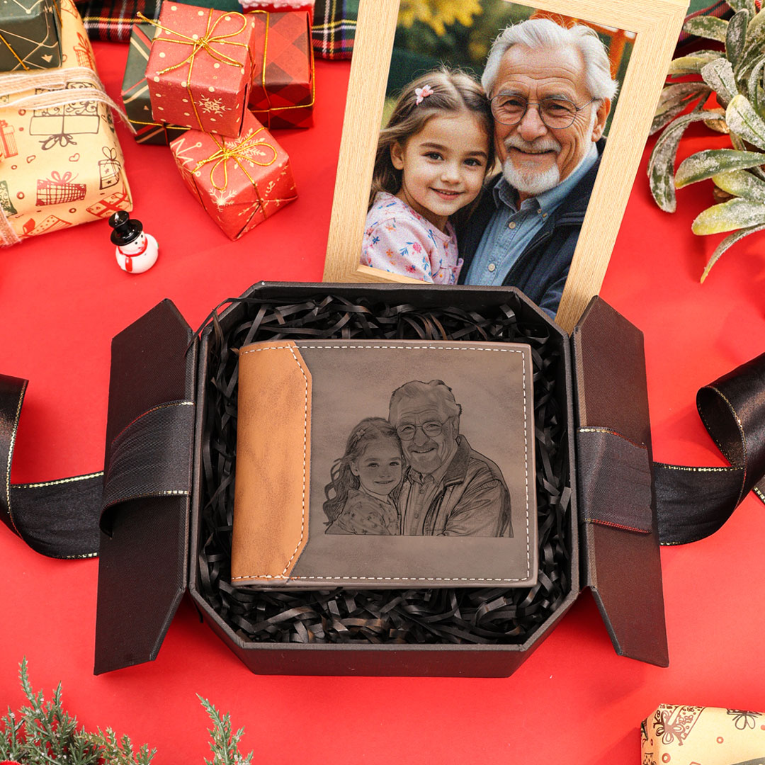 Men Photo Wallet Personalised Monogram Letter Custom Name Wallet Gray Christmas Gift for Him-Jessemade AU