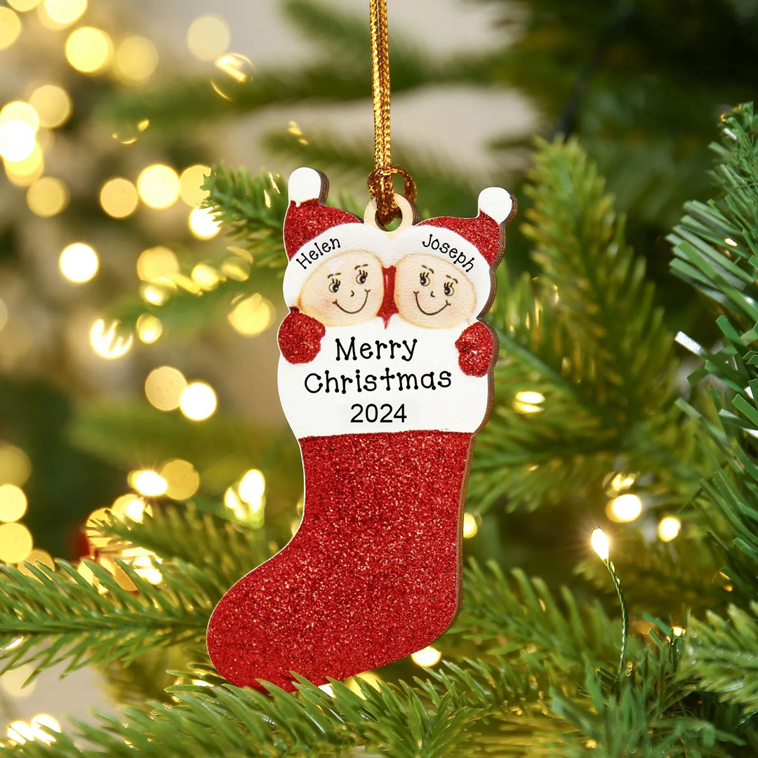 2 Names - Personalised Christmas Stocking Ornament Customised Name & Text Wooden Hanging Ornaments Christmas Gift for Family-Jessemade AU