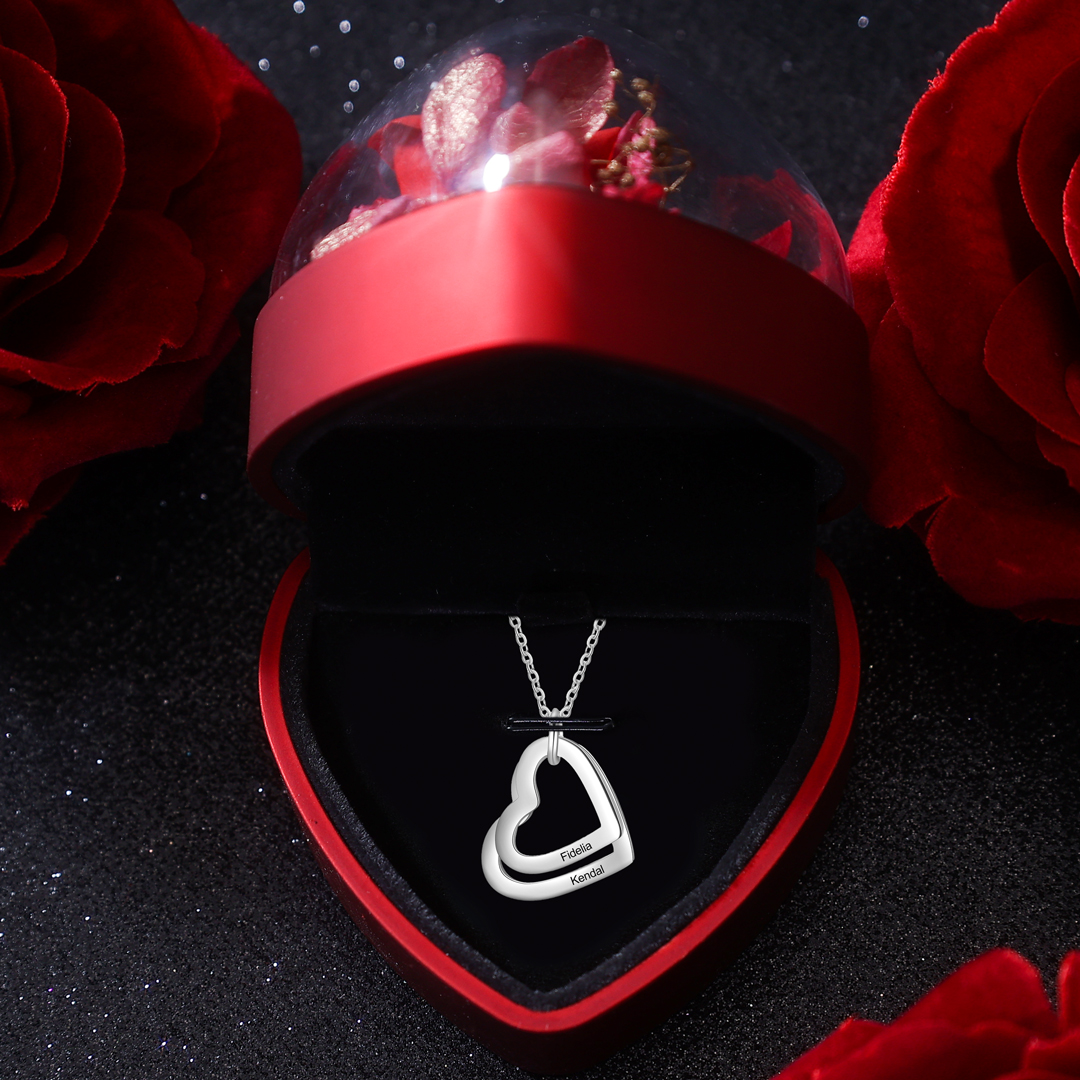 Heart Pendant Necklace Heart Matching Necklace Personalised Engraved 2 Names Mother Daughter Necklace-Jessemade AU
