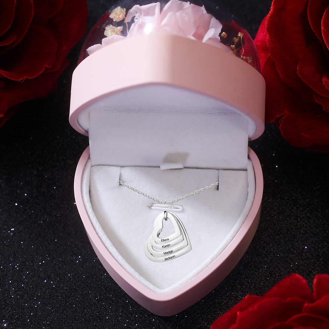 Personalised Mother Necklace Engraved 4 Names Heart Pendant Necklace-Jessemade AU
