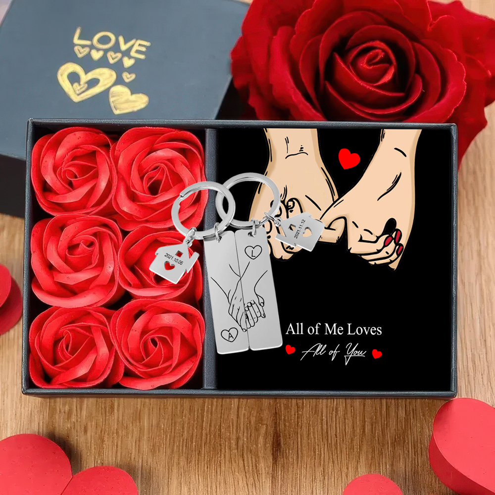 Holding Hands Couple Keychain Gift Set Personalised Date Initial Matching Couple Valentine's Day Gift