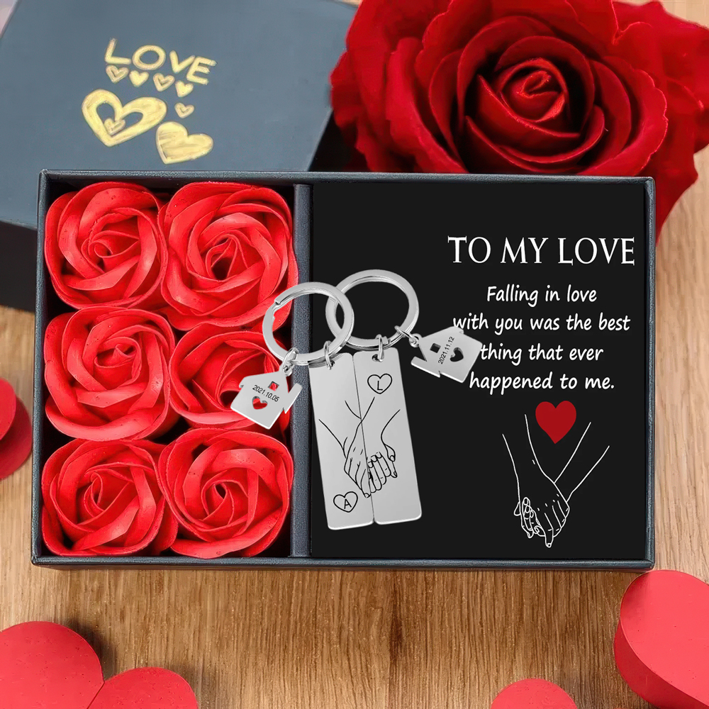 Holding Hands Couple Keychain Gift Set Personalised Date Initial Matching Couple Valentine's Day Gift