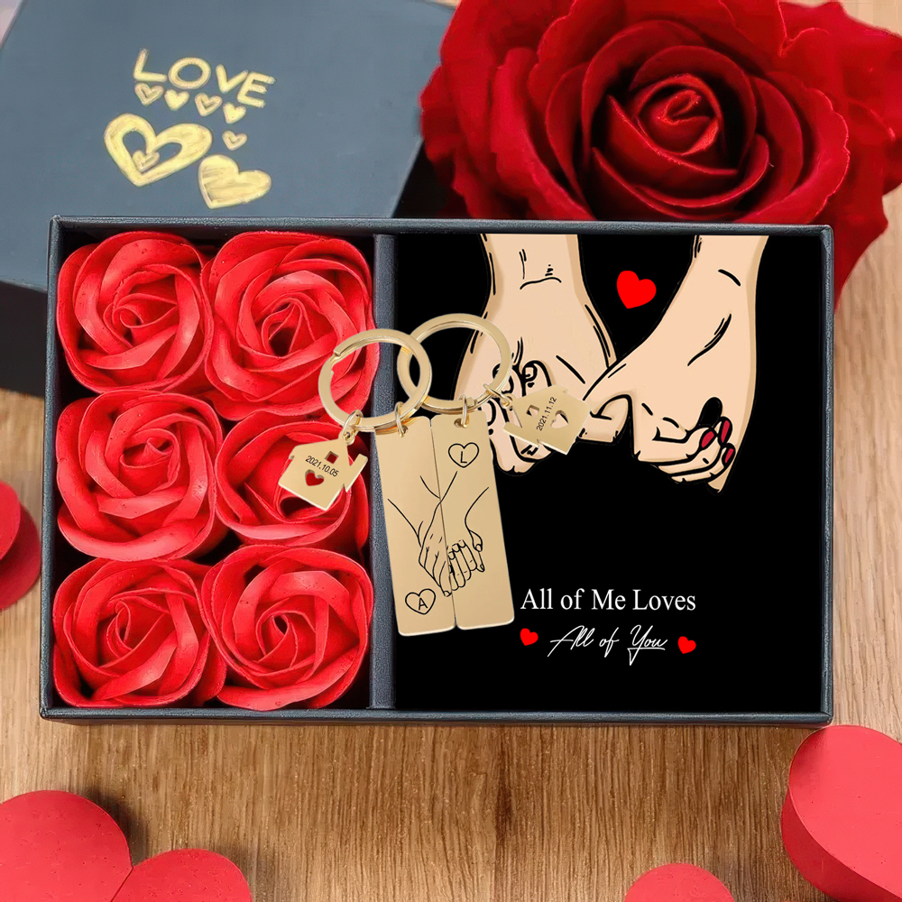 Holding Hands Couple Keychain Gift Set Personalised Date Initial Matching Couple Valentine's Day Gift