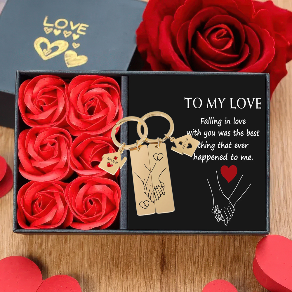 Holding Hands Couple Keychain Gift Set Personalised Date Initial Matching Couple Valentine's Day Gift