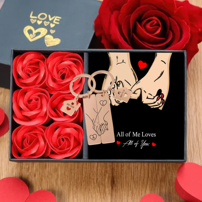 Holding Hands Couple Keychain Gift Set Personalised Date Initial Matching Couple Valentine's Day Gift