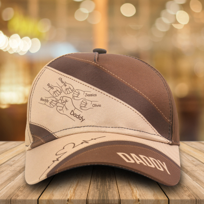 Personalised Fist Bump Classical Baseball Cap Custom 6 Names & 1 Text Snapback Adjustable Gift for Dad/Grandpa/Husband-Jessemade AU