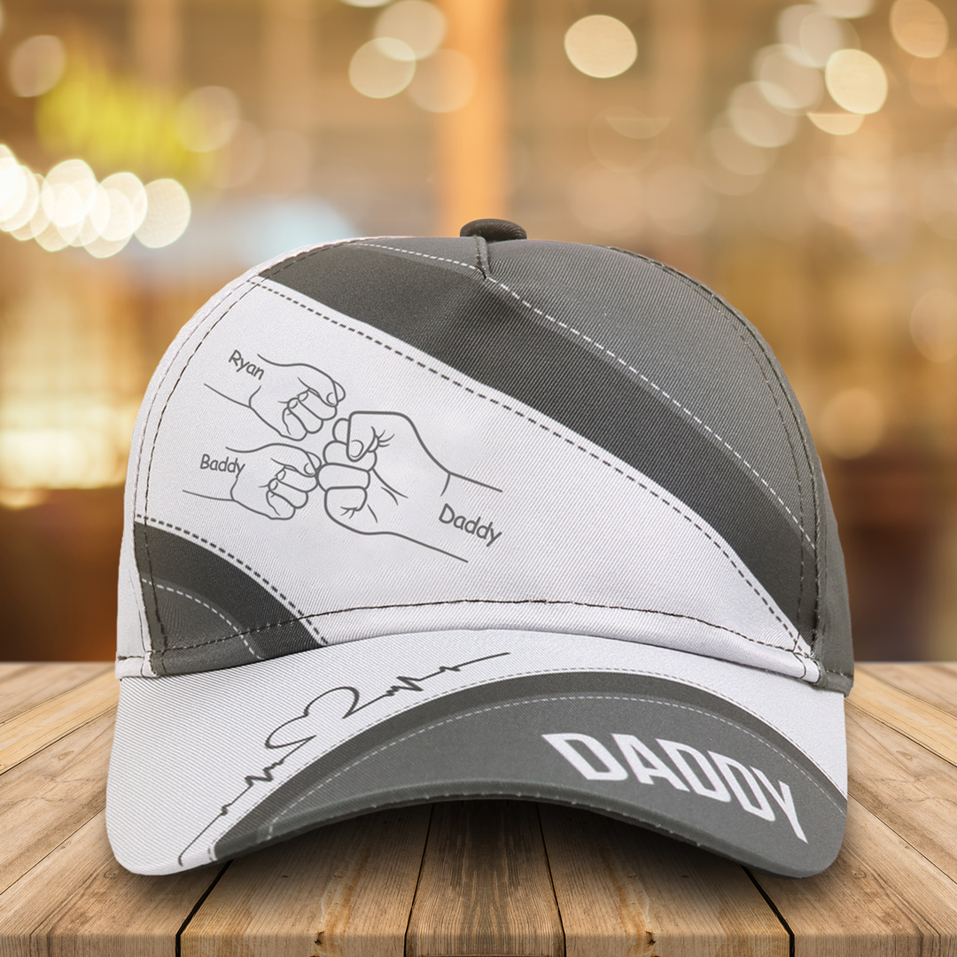 Personalised Fist Bump Classical Baseball Cap Custom 3 Names & 1 Text Snapback Adjustable Gift for Dad/Grandpa/Husband-Jessemade AU