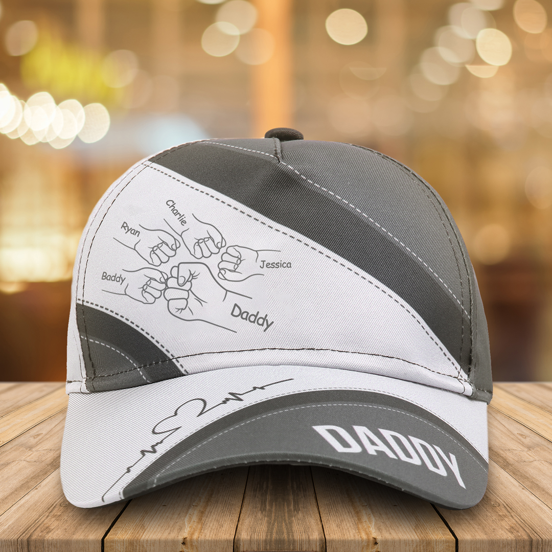 Personalised Fist Bump Classical Baseball Cap Custom 5 Names & 1 Text Snapback Adjustable Gift for Dad/Grandpa/Husband-Jessemade AU