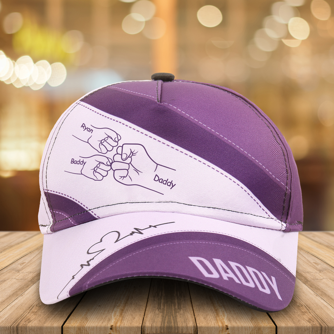 Personalised Fist Bump Classical Baseball Cap Custom 3 Names & 1 Text Snapback Adjustable Gift for Dad/Grandpa/Husband-Jessemade AU