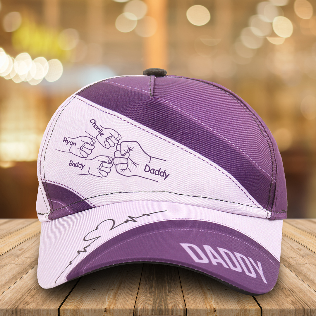 Personalised Fist Bump Classical Baseball Cap Custom 4 Names & 1 Text Snapback Adjustable Gift for Dad/Grandpa/Husband-Jessemade AU
