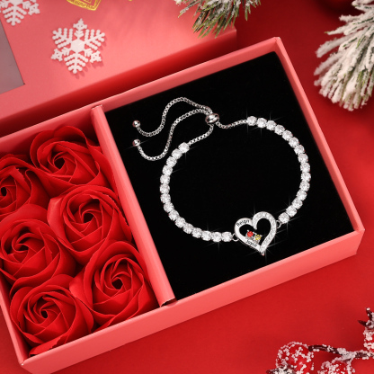 Personalised 2-4 Names & Birthstones Heart Tennis Bracelet