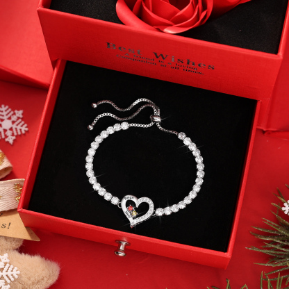 Personalised 2-4 Names & Birthstones Heart Tennis Bracelet