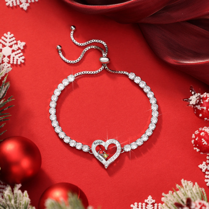 Personalised 2-4 Names & Birthstones Heart Tennis Bracelet