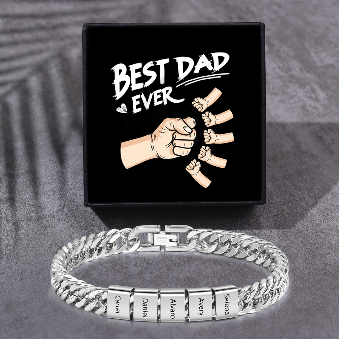 Custom Engraved 5 Names Cuban Link Mens Bracelet - Personalised Father's Day Gift for Dad/Grandpa | Jessemade