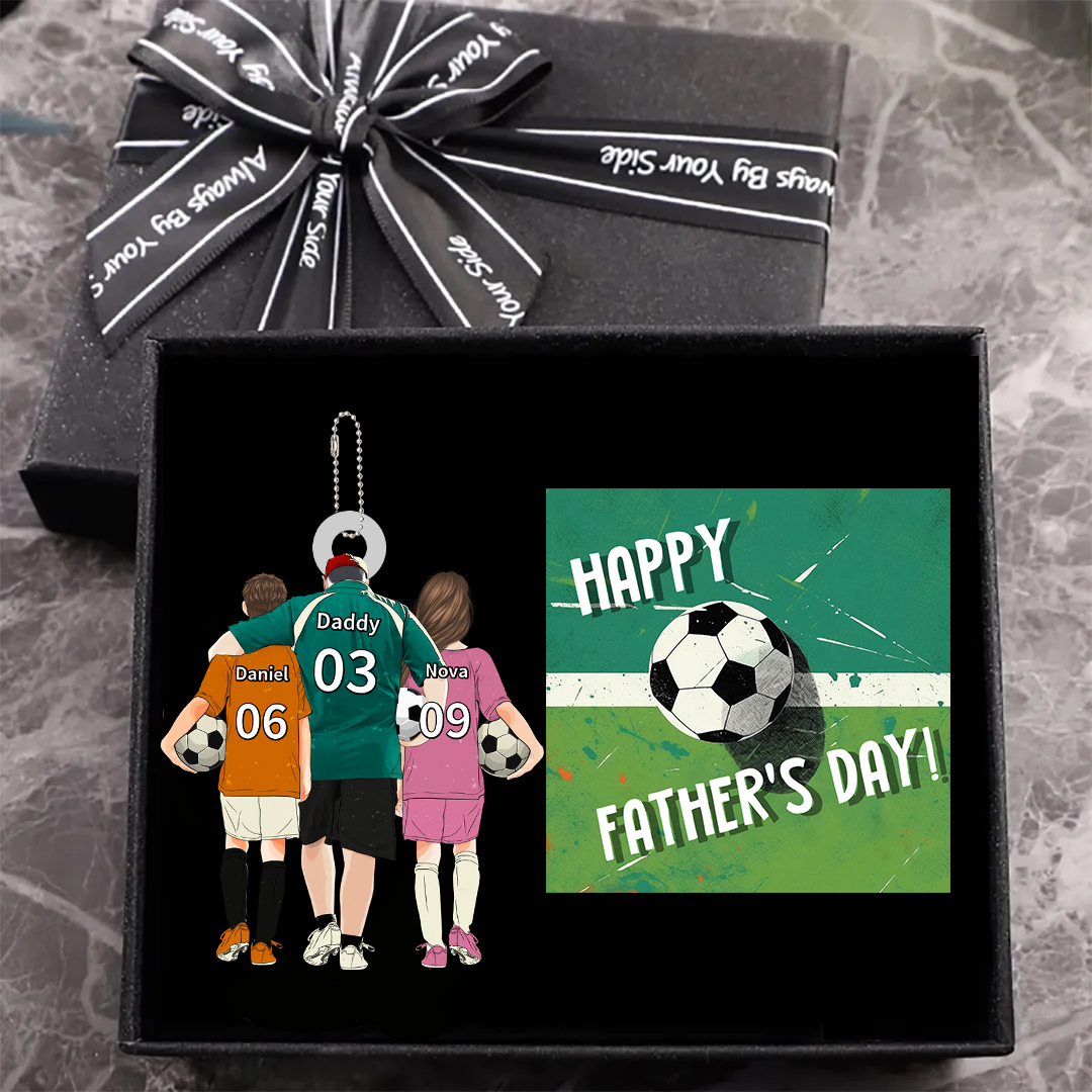 3 Names & Numbers Personalised Football Family Keyring Pendant - Father's Day Gift | Jessemade