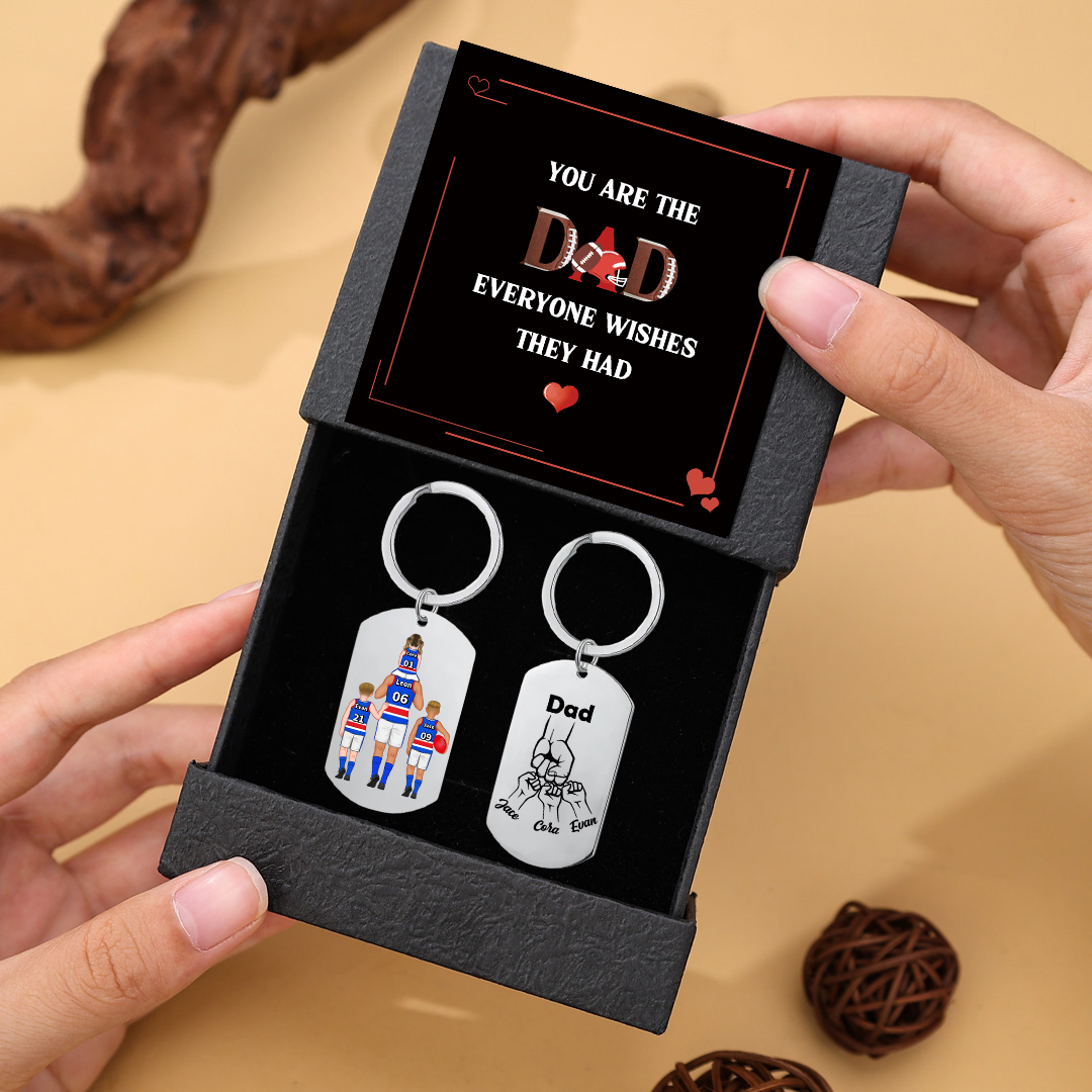 Personalised Australian Rules Football Family Keyring Custom 2–4 Names Fist Bump Keychain Fathers Day Gift for Dad/Grandpa-Jessemade AU