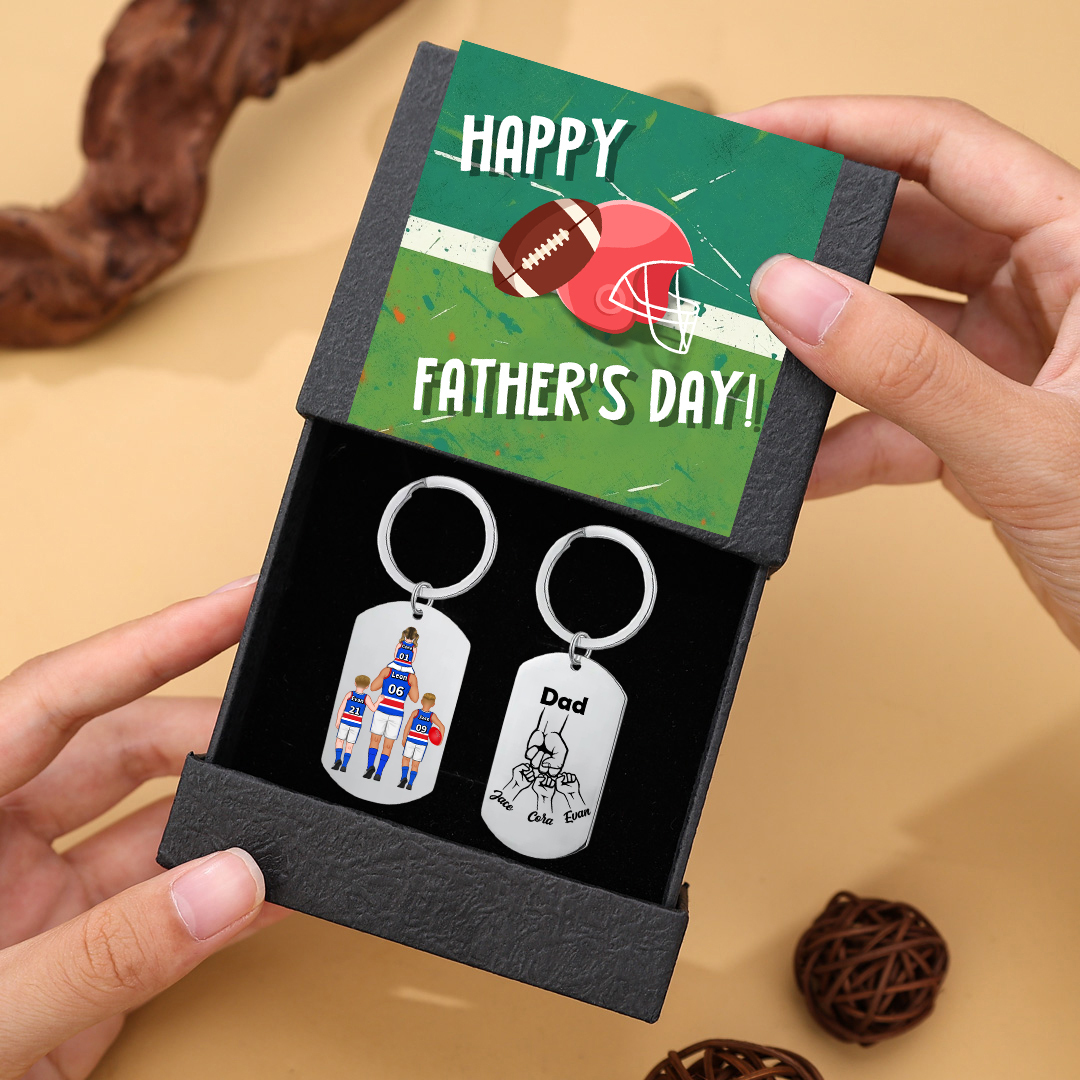 Personalised Australian Rules Football Family Keyring Custom 2–4 Names Fist Bump Keychain Fathers Day Gift for Dad/Grandpa-Jessemade AU