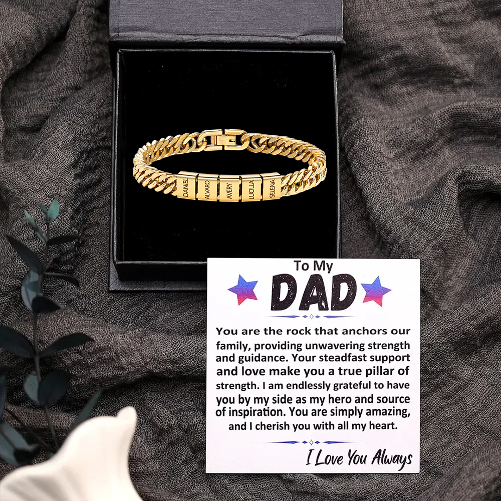 Custom Engraved 2-6 Names Cuban Link Mens Bracelet - Personalised Father's Day Gift for Dad/Grandad | Jessemade