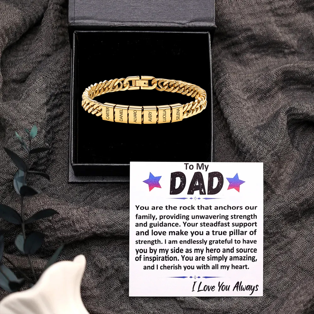 Custom Engraved 2-6 Names Cuban Link Mens Bracelet - Personalised Father's Day Gift for Dad/Grandad | Jessemade