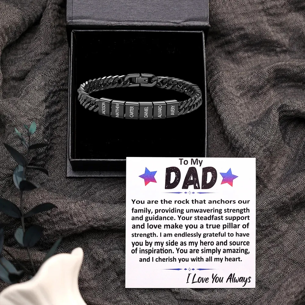 Custom Engraved 2-6 Names Cuban Link Mens Bracelet - Personalised Father's Day Gift for Dad/Grandad | Jessemade