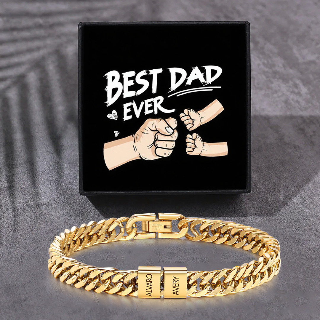Custom Engraved 2-6 Names Cuban Link Mens Bracelet - Personalised Father's Day Gift for Dad/Grandad | Jessemade