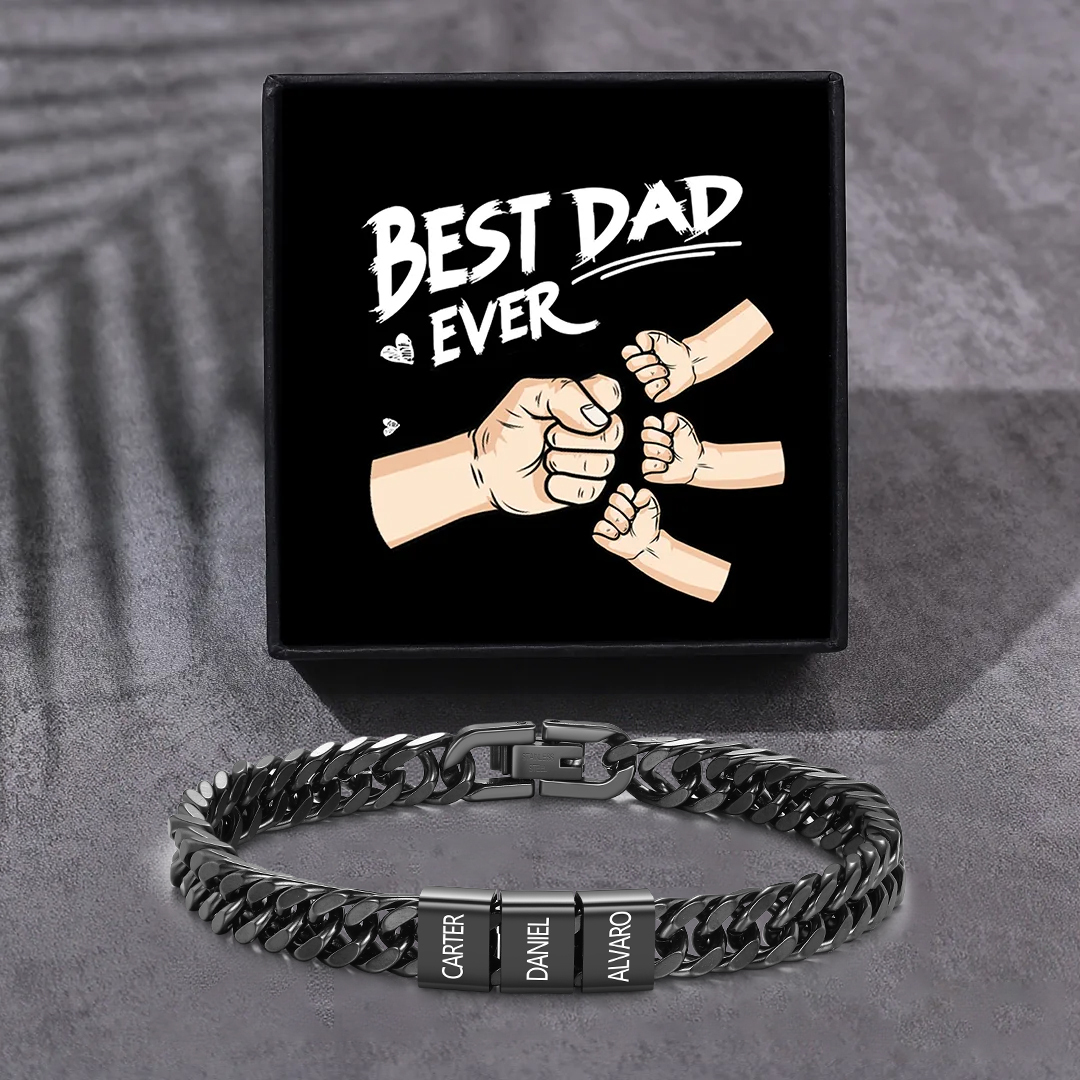 Custom Engraved 2-6 Names Cuban Link Mens Bracelet - Personalised Father's Day Gift for Dad/Grandad | Jessemade