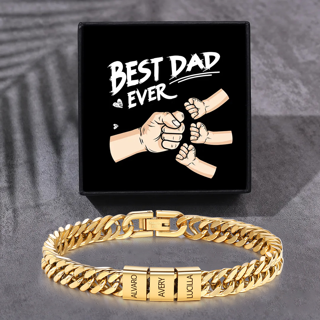Custom Engraved 2-6 Names Cuban Link Mens Bracelet - Personalised Father's Day Gift for Dad/Grandad | Jessemade