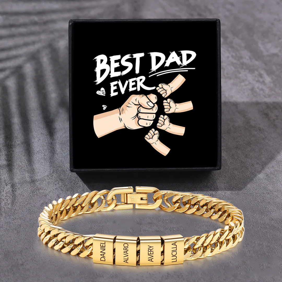 Custom Engraved 2-6 Names Cuban Link Mens Bracelet - Personalised Father's Day Gift for Dad/Grandad | Jessemade
