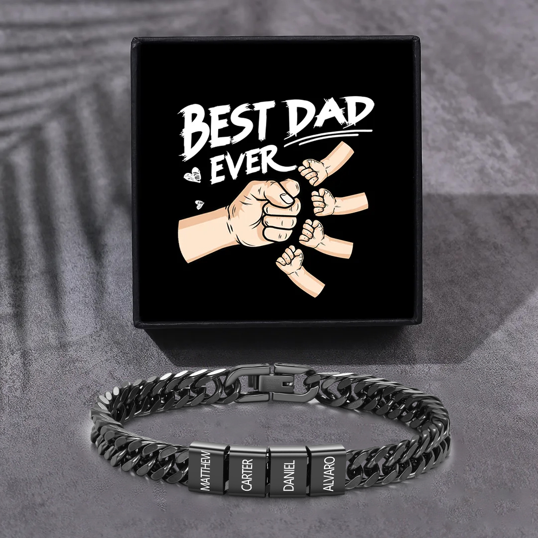 Custom Engraved 2-6 Names Cuban Link Mens Bracelet - Personalised Father's Day Gift for Dad/Grandad | Jessemade