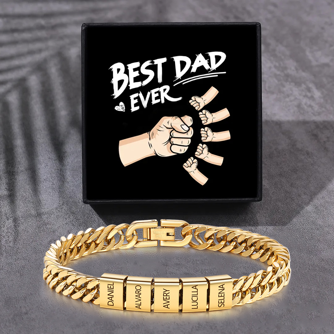 Custom Engraved 2-6 Names Cuban Link Mens Bracelet - Personalised Father's Day Gift for Dad/Grandad | Jessemade