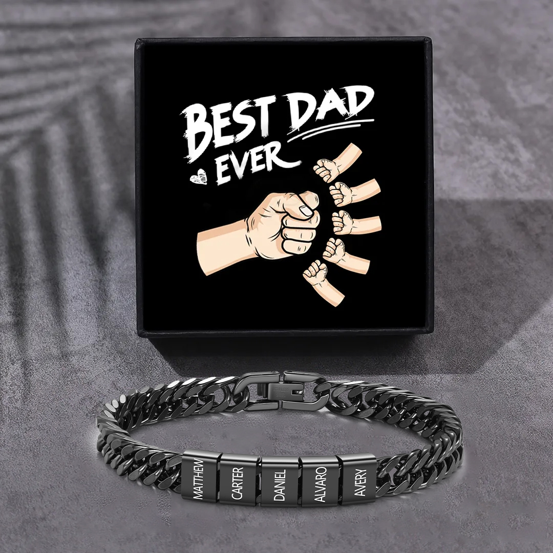 Custom Engraved 2-6 Names Cuban Link Mens Bracelet - Personalised Father's Day Gift for Dad/Grandad | Jessemade