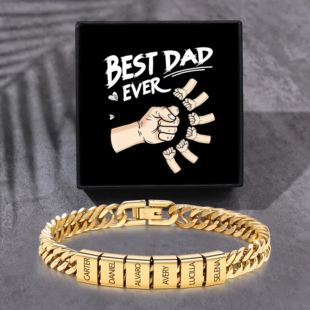 Custom Engraved 2-6 Names Cuban Link Mens Bracelet - Personalised Father's Day Gift for Dad/Grandad | Jessemade