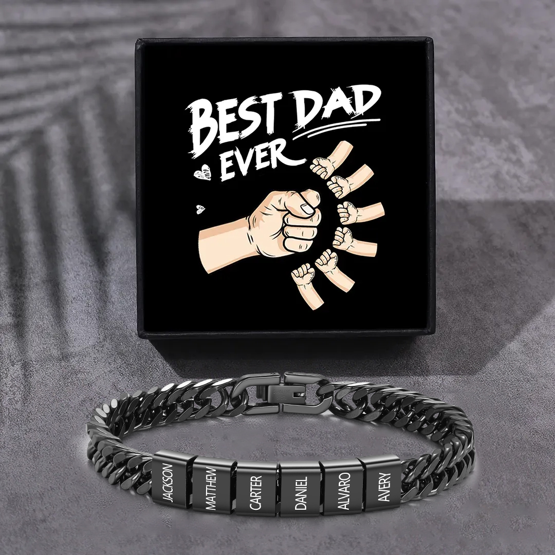 Custom Engraved 2-6 Names Cuban Link Mens Bracelet - Personalised Father's Day Gift for Dad/Grandad | Jessemade