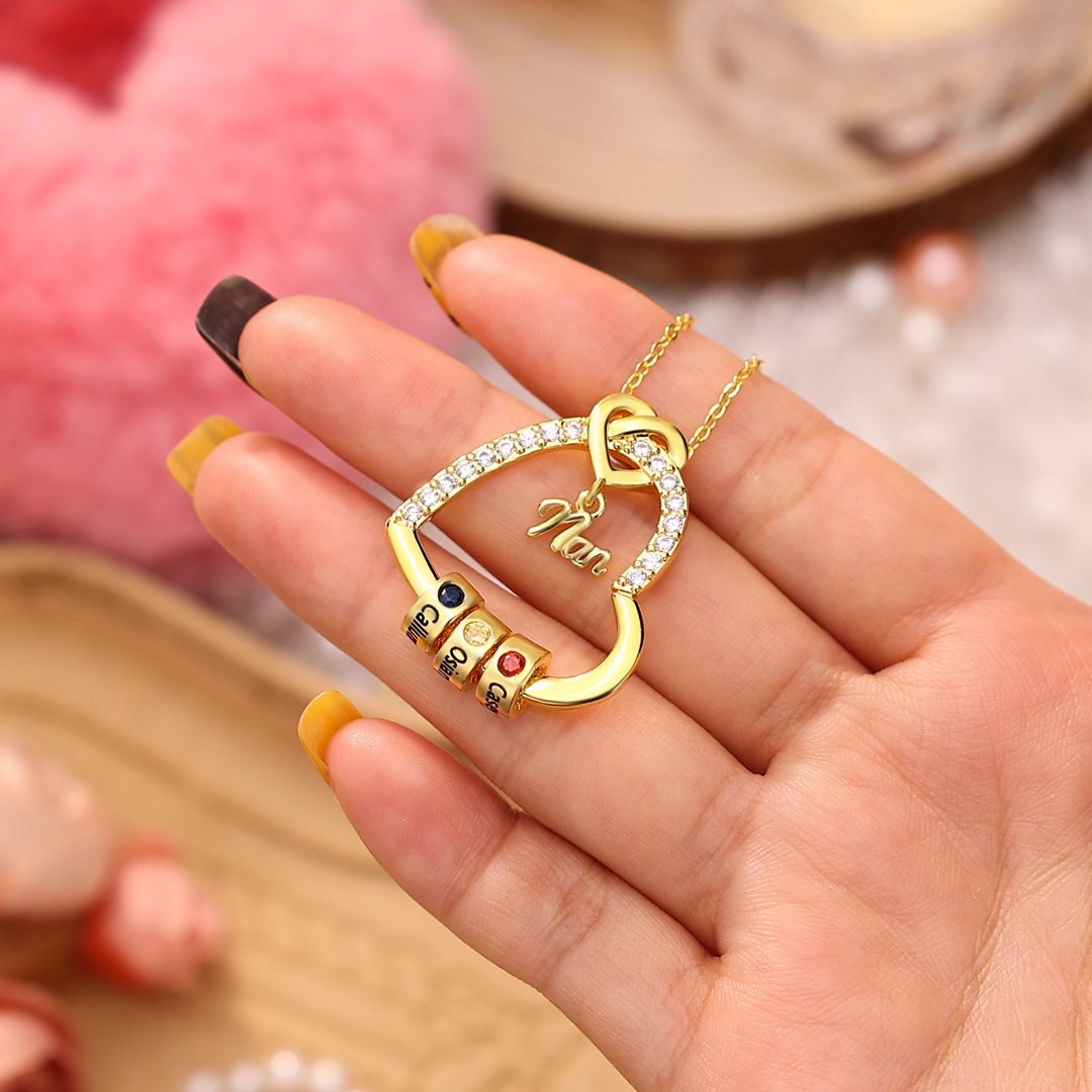 Personalised Birthstone Heart Necklace Customisable with 1-5 Names Gift for Nan Nana | Jessemade