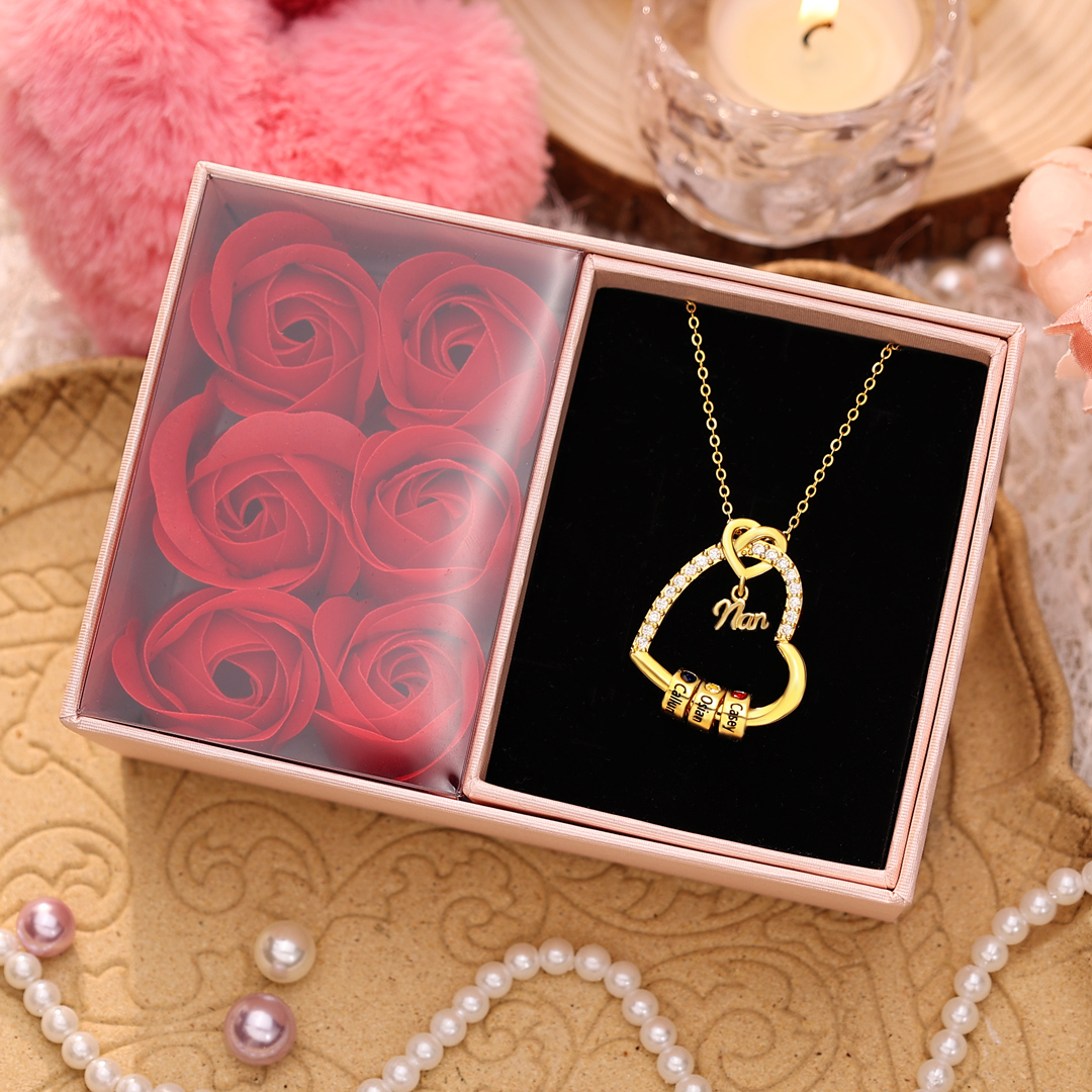 Personalised Birthstone Heart Necklace Customisable with 1-5 Names Gift for Nan Nana | Jessemade