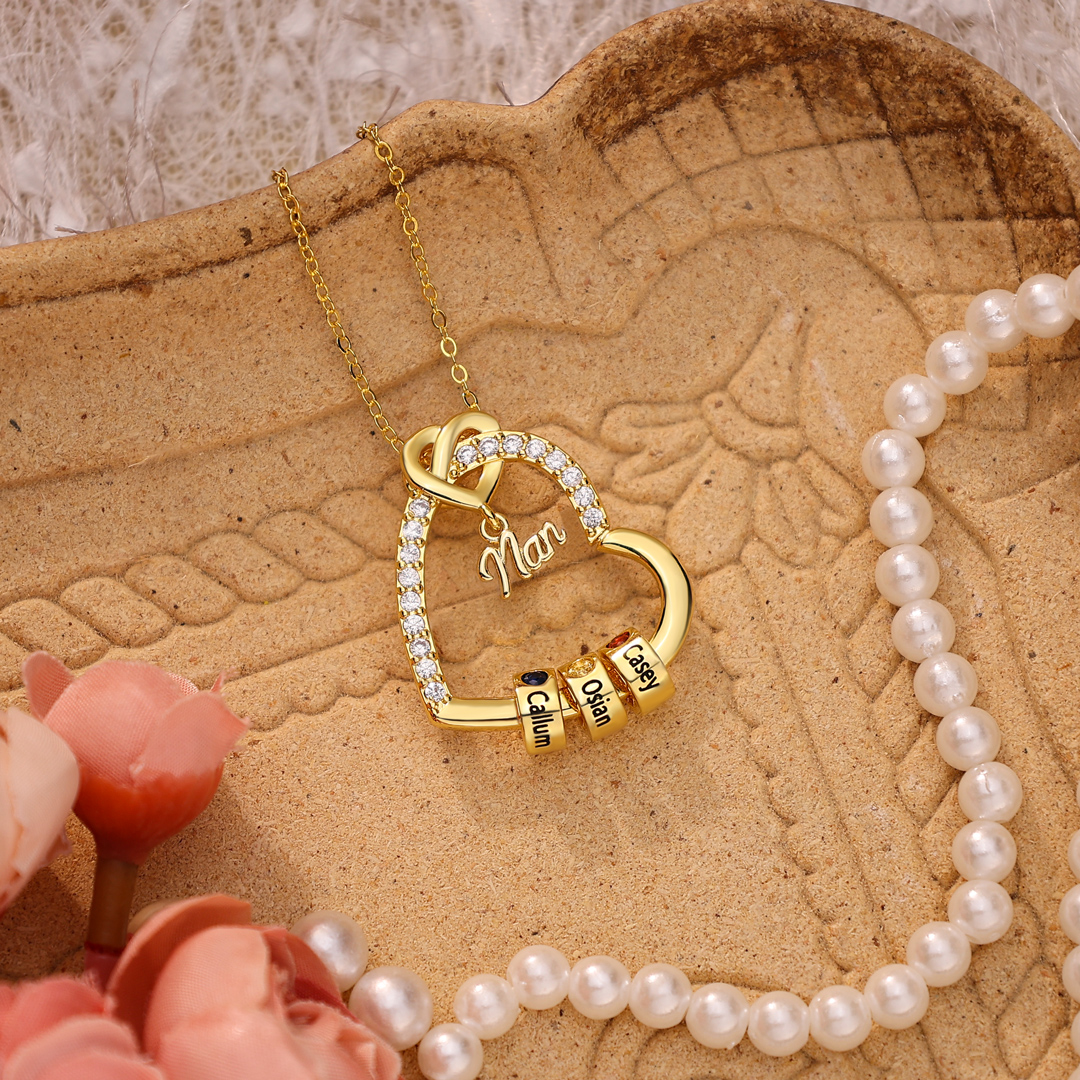 Personalised Birthstone Heart Necklace Customisable with 1-5 Names Gift for Nan Nana | Jessemade