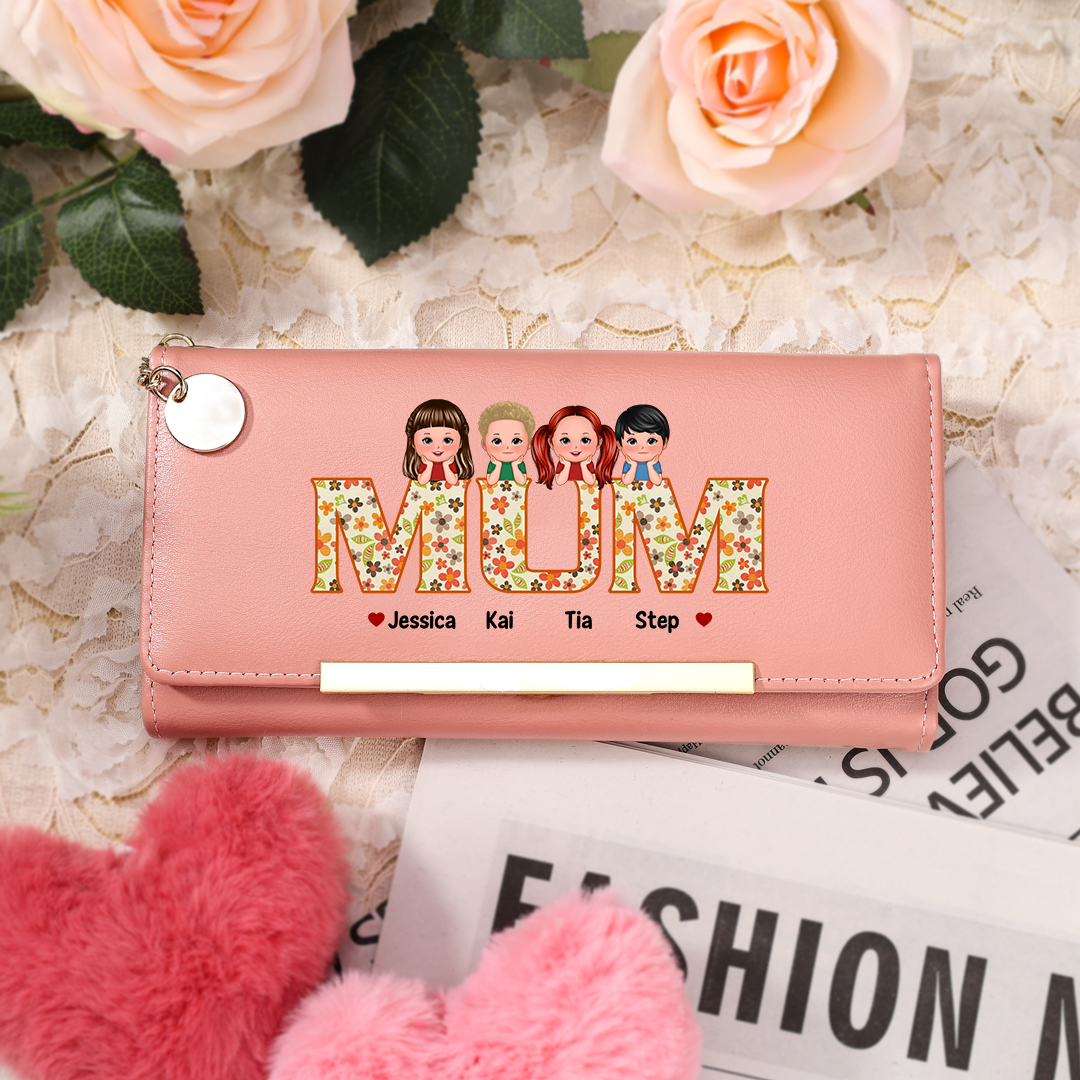 Personalised Wallet for Mum or Grandma with 1–6 Names – PU Leather Gift | Jessemade