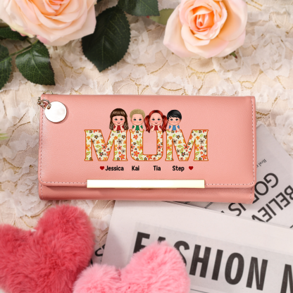 Personalised Wallet for Mum or Grandma with 1–6 Names – PU Leather Gift | Jessemade