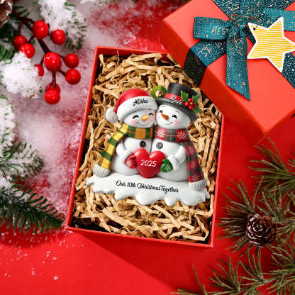 Customisable Heart Snowman Couple Christmas Tree Decoration