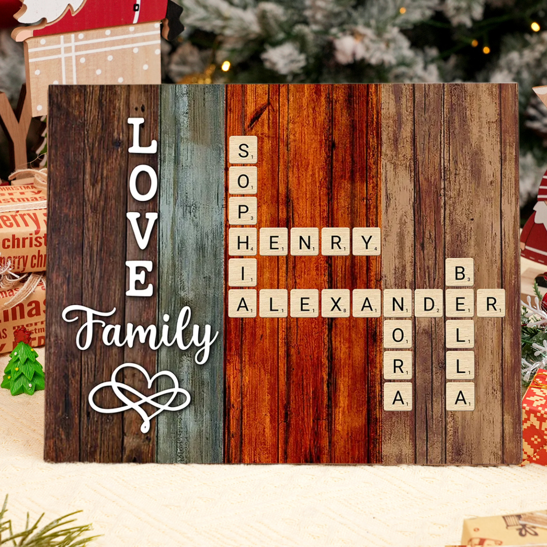 Custom Family Crossword Puzzle Wall Art Personalised Family Tree Wooden Frame Housewarming Gifts