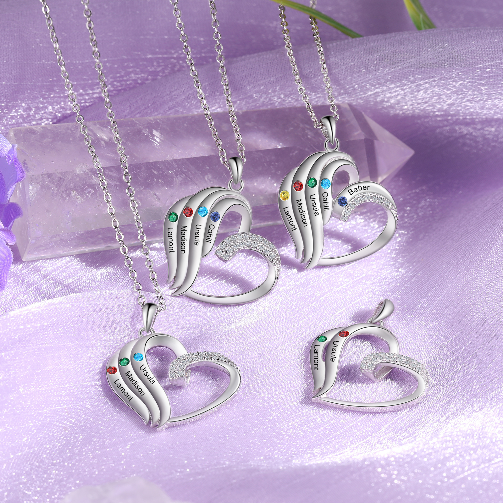 Personalised Heart Sterling Silver Necklace with 2 Names & Birthstones A Thoughtful Gift for Her-Jessemade AU