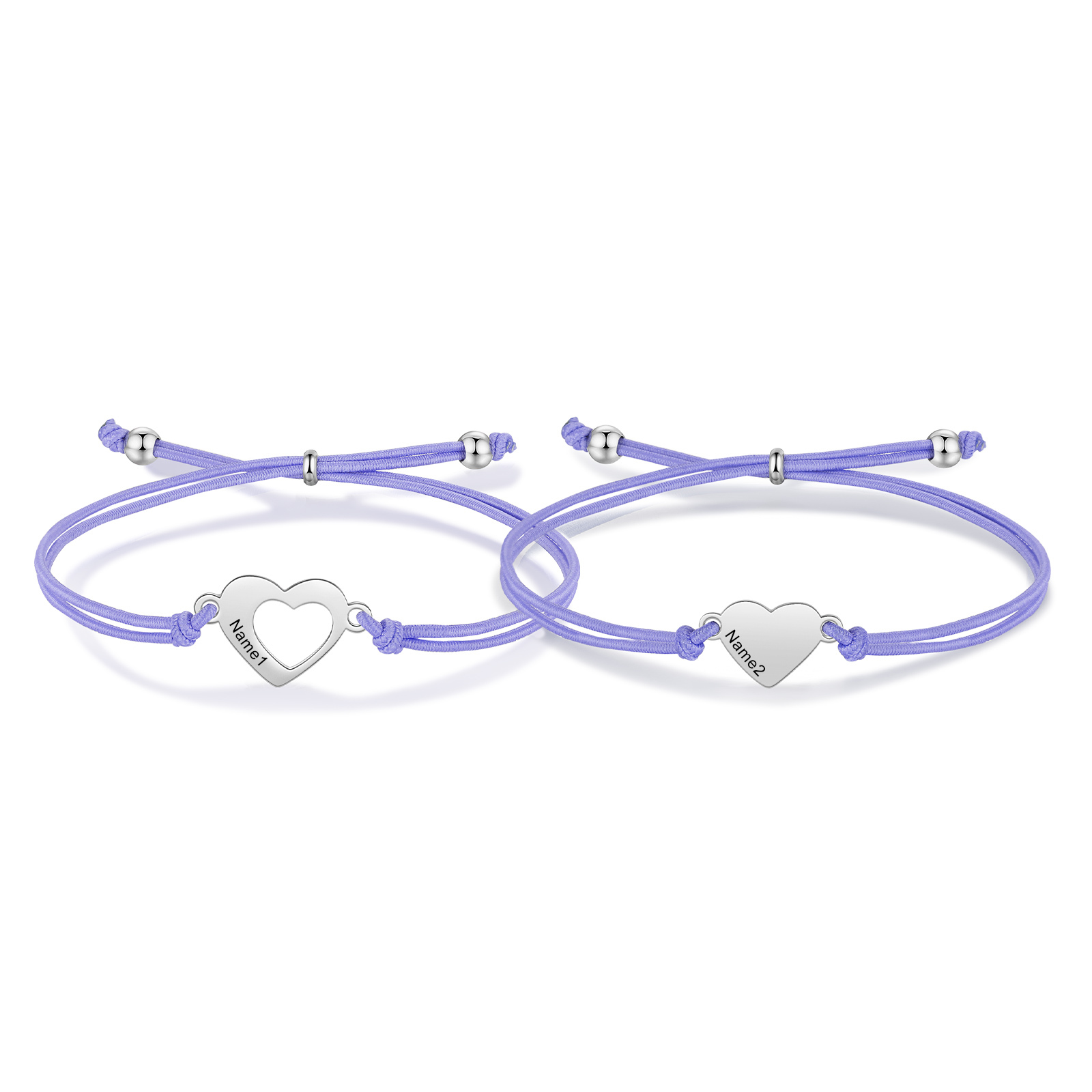 2 Pcs Heart Bracelet Set Custom 2 Names Adjustable Bracelets Back to School Gifts for Daughter Granddaughter-Jessemade AU