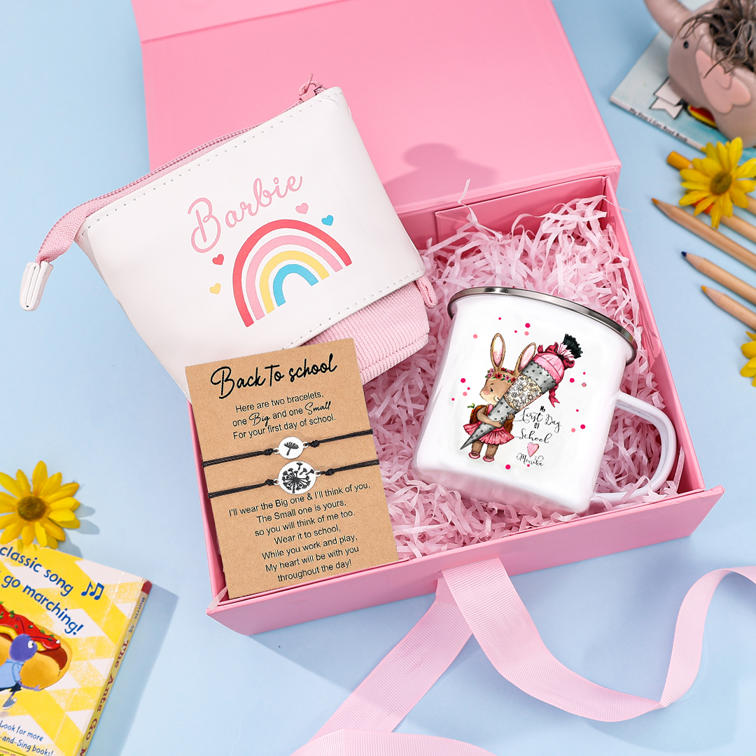 Personalised 2 Names Gift Set Custom Enamel Mug & Pencil Case & Bracelets Gift Set Back-to-School Gifts for Kids