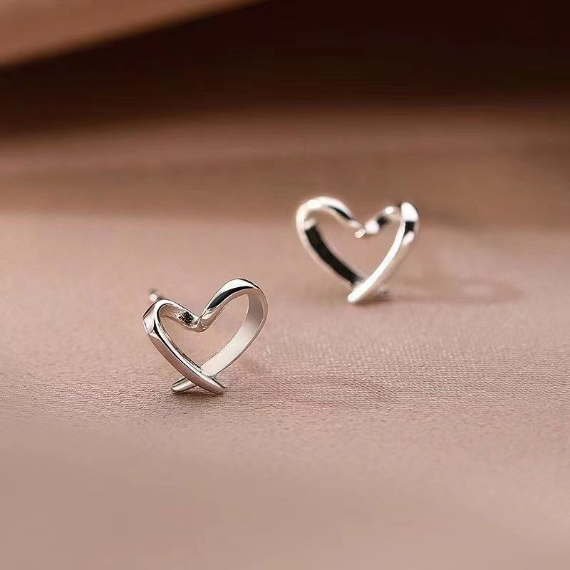 Women's Earrings Heart-Shaped Silver Earrings Birthday Gifts for Her-Jessemade AU
